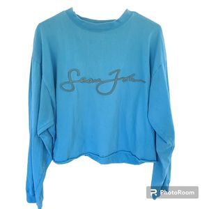 Sean John Cropped Top Blue Green sweatshirt SZ LG vintage shirt 90s hip hop USA